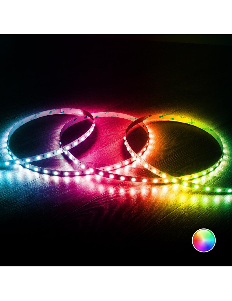 Ruban LED RGB 24V DC SMD5050 60LED/m 5m IP20 Largeur 10mm Coupe 10cm