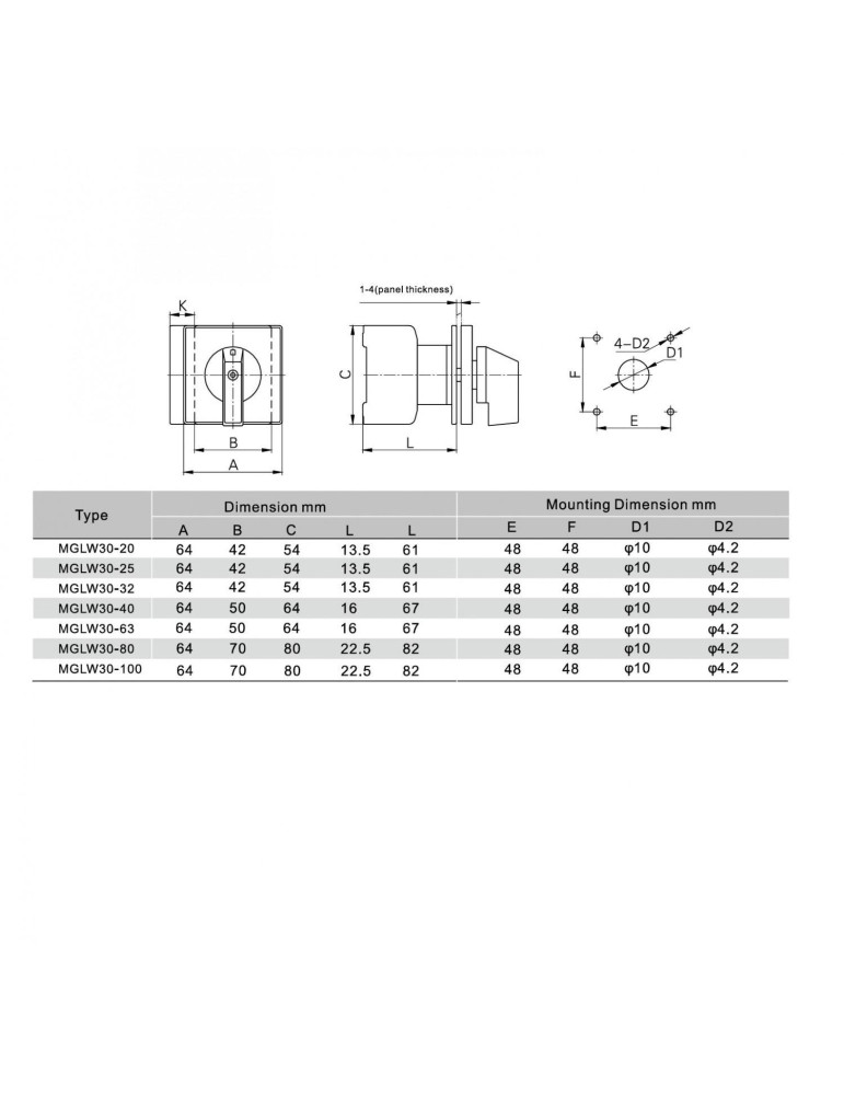 Interrupteur-sectionneur Arrêt d'urgence MAXGE 4P 25-100A Montage sur panneau