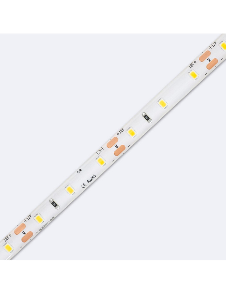 Ruban LED 12V DC SMD2835 60LED/m 5m IP65 Largeur 8mm Coupe tous les 5cm