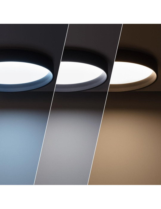 Plafonnier LED Rond Métal 30W CCT Sélectionnable Black Design Ø550 mm