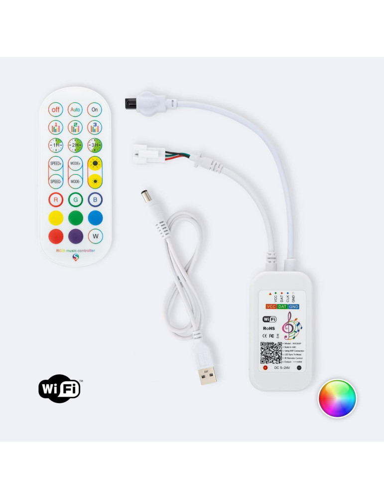Contrôleur Variateur Tuya Wifi Ruban LED RGB Numérique SPI 5-24V DC Avec Télécommande IR Contrôleur Variateur Tuya Wifi Ruban LED RGB Numérique SPI 5-24V DC Avec Télécommande IR