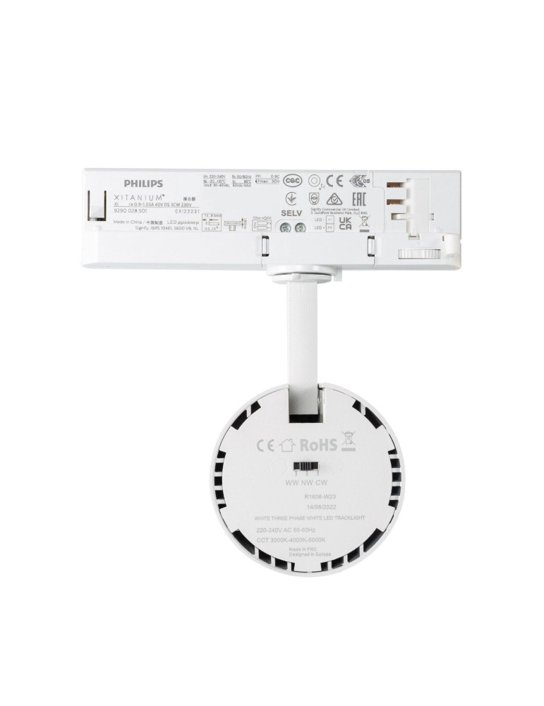 Spot LED sur Rail Triphasé 30W d'Angelo CCT PHILIPS Xitanium Blanc