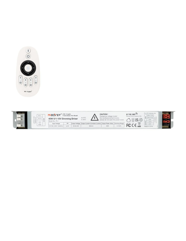 Driver Dimmable 1-10V No Flicker 40W + Télécommande RF 4 Zones MiBoxer