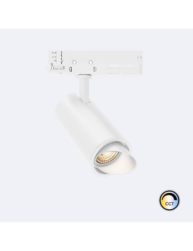 Spot LED Fasano Cylindre Biseau 30W pour Rail Triphasé CCT Dimmable DALI Blanc