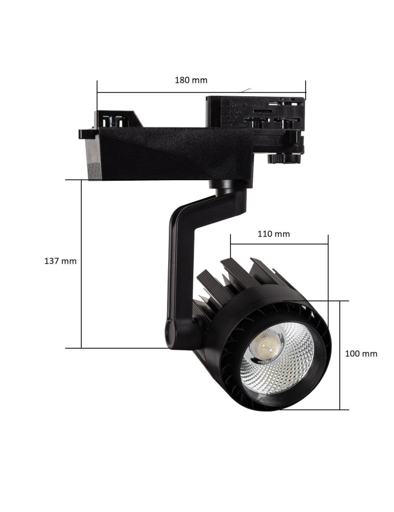 Spot LED sur Rail Triphasé 30W Dora Noir