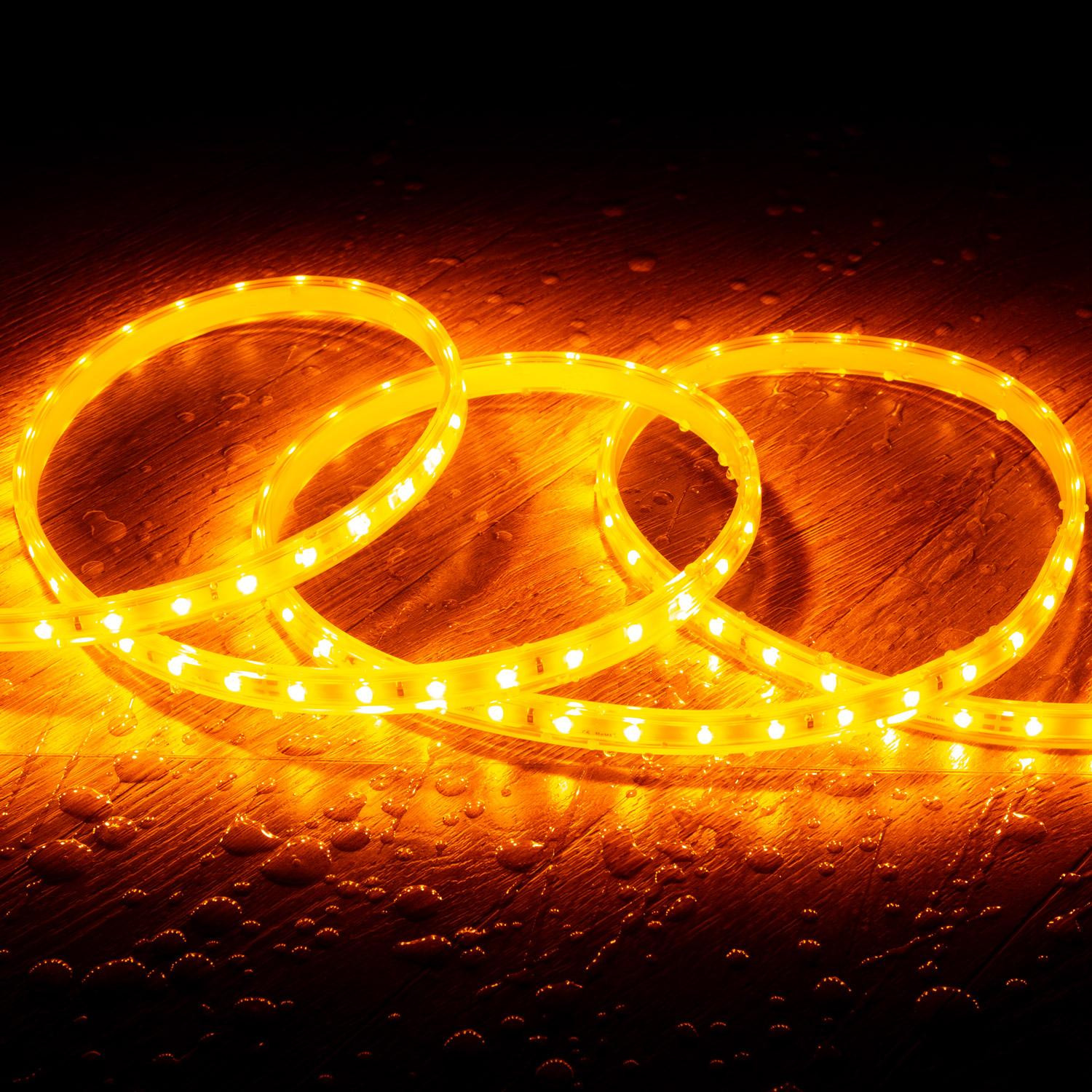 Ruban LED 220V SMD2835 60LED/m Orange IP65 Largeur 12mm Coupe tous les 100cm 5m