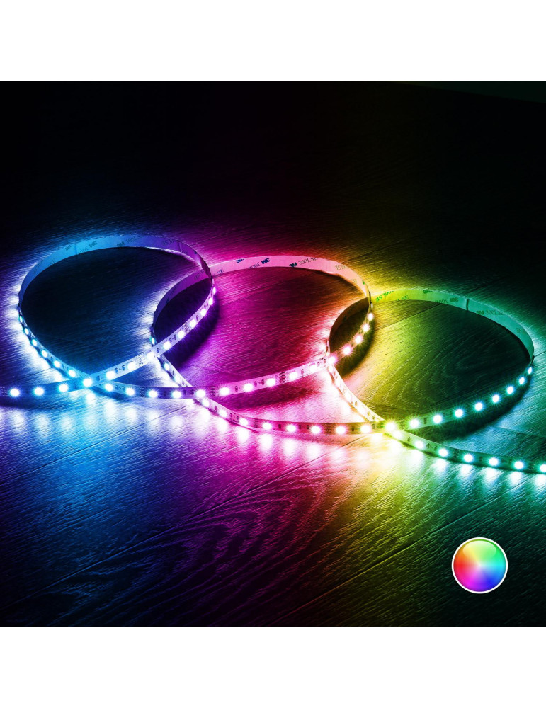 Ruban LED RGB 12V DC SMD5050 60LED/m 5m IP20 Largeur 10mm Coupe 5cm