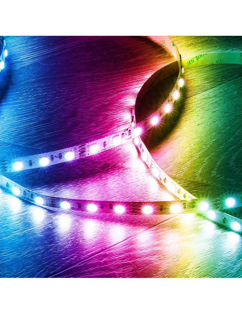 Ruban LED RGB 12V DC SMD5050 60LED/m 5m IP20 Largeur 10mm Coupe 5cm