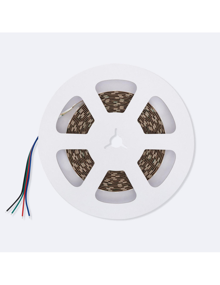 Ruban LED RGB 12V DC SMD5050 60LED/m 5m IP20 Largeur 10mm Coupe 5cm