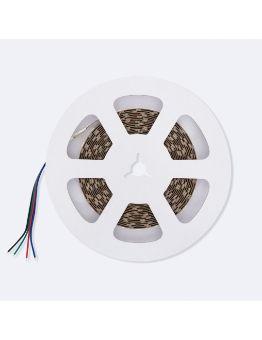 Ruban LED RGB 12V DC SMD5050 60LED/m 5m IP20 Largeur 10mm Coupe 5cm