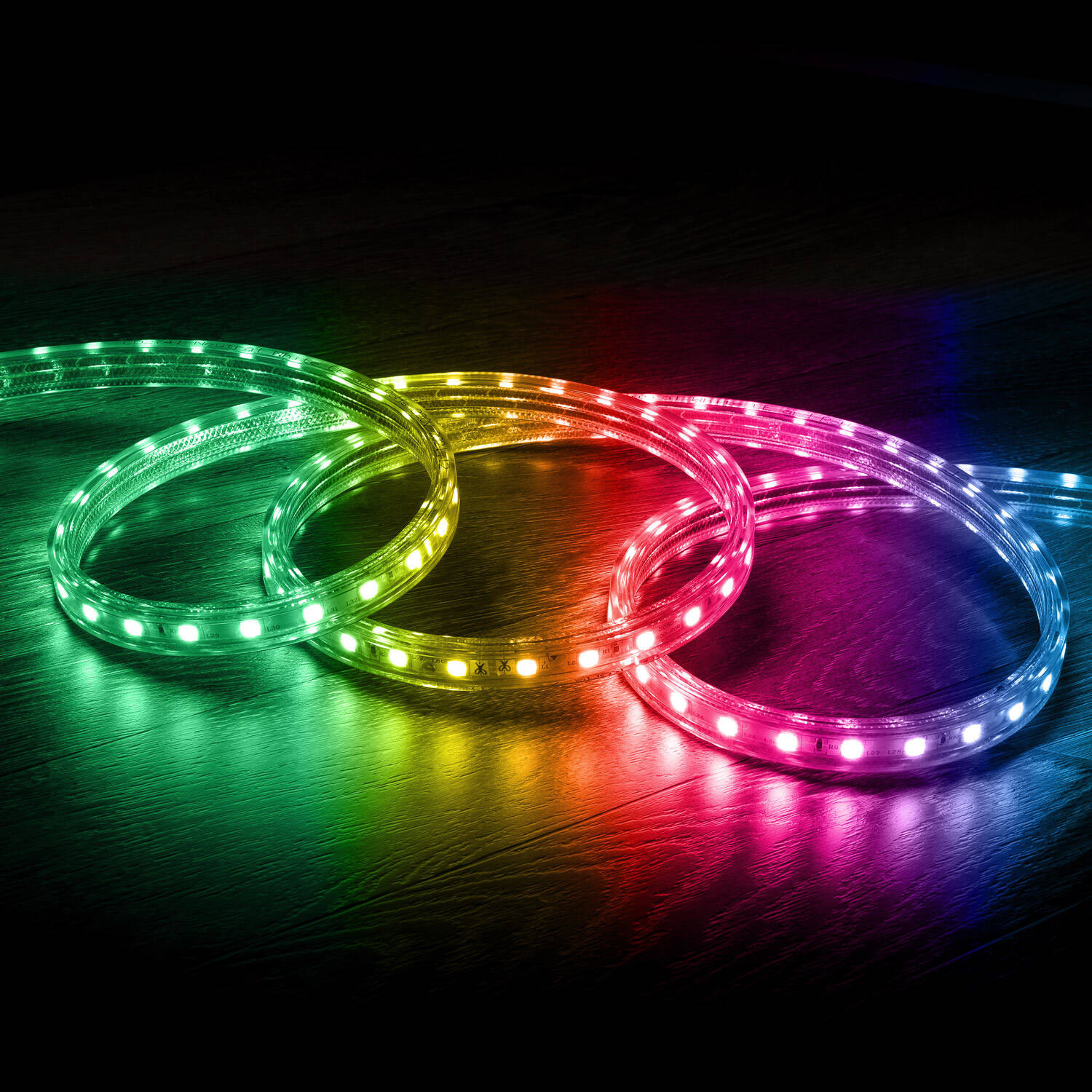 Ruban LED 220V AC 60LED/m RGB IP65 Largeur 16mm Coupe tous les 100cm 15m