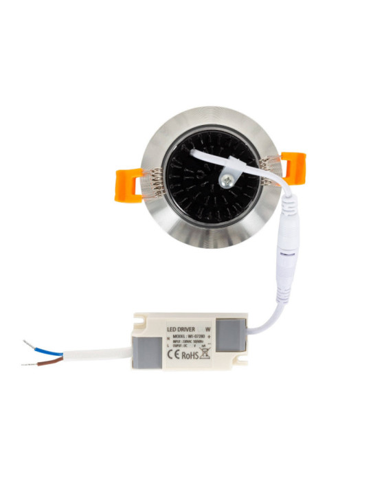 Spot LED Downlight COB Orientable Rond 12W Argenté Coupe Ø 90mm No Flicker