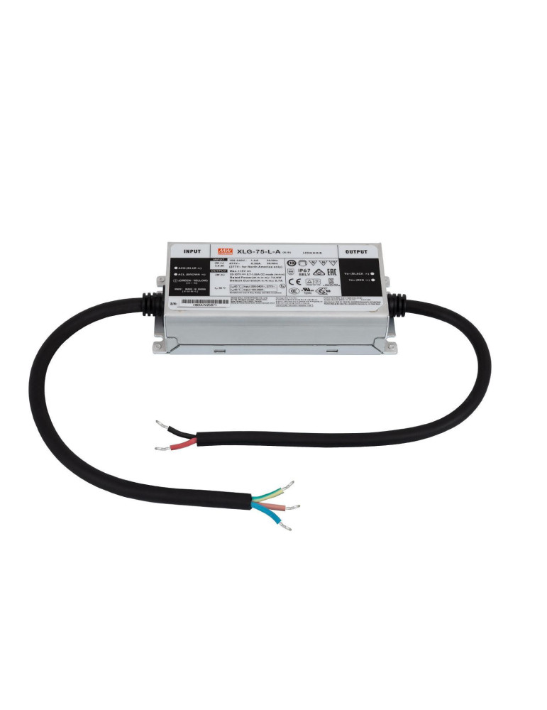 Driver MEAN WELL 100-240V IP67 Sortie 53-107V DC 700-1050mA 75W XLG-75-L-A