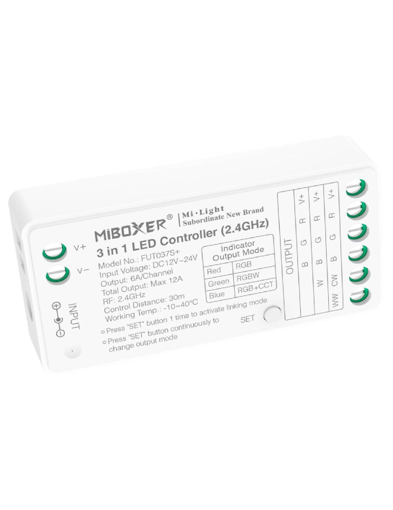 Contrôleur Variateur LED 3 en 1 LED RGB/RGBW/RGB+CCT 12/24V DC MiBoxer FUT037S+ Contrôleur Variateur LED 3 en 1 LED RGB/RGBW/RGB+CCT 12/24V DC MiBoxer FUT037S+