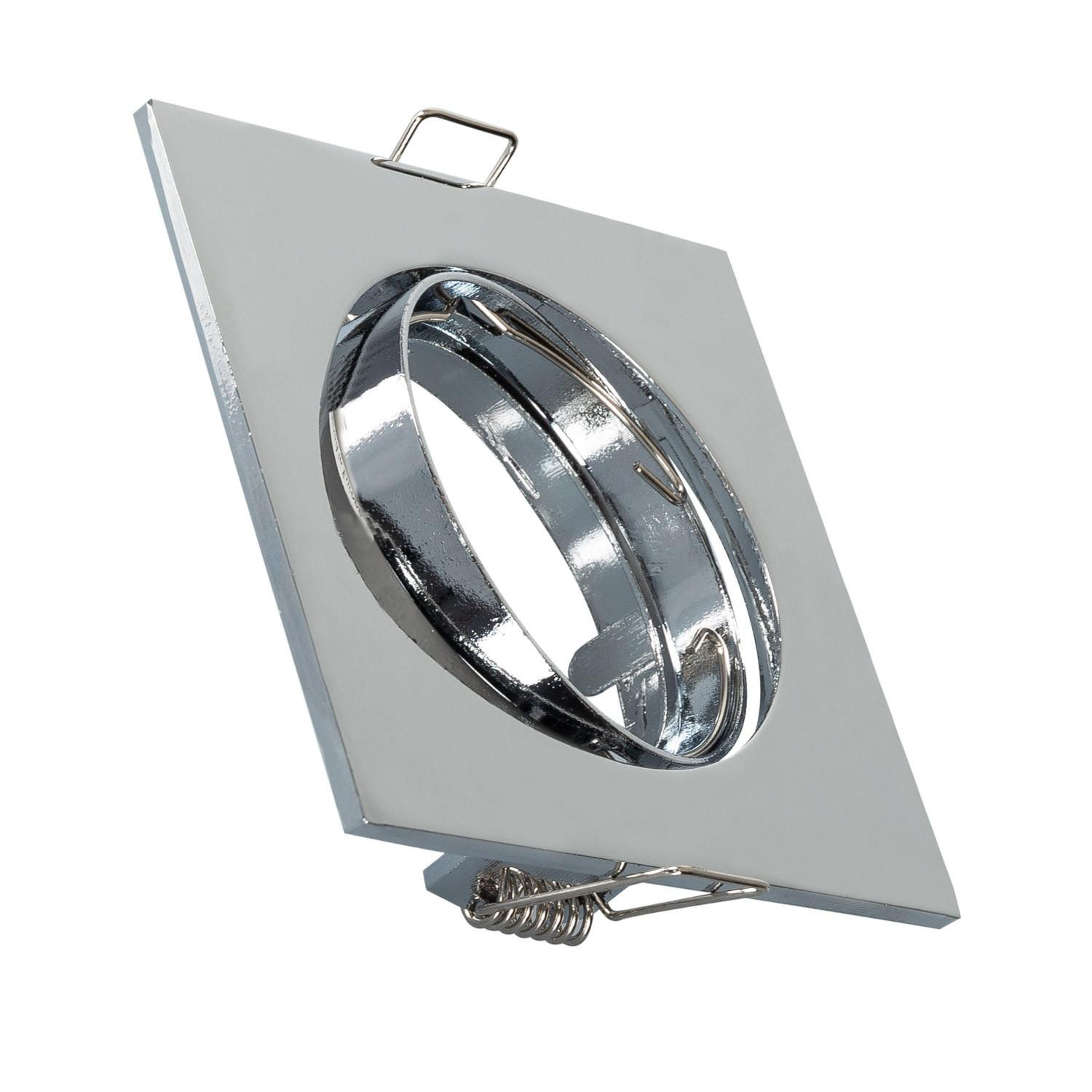 Collerette Downlight Carrée Orientable pour Ampoule GU10/GU5.3 Coupe Ø 72mm Chromé