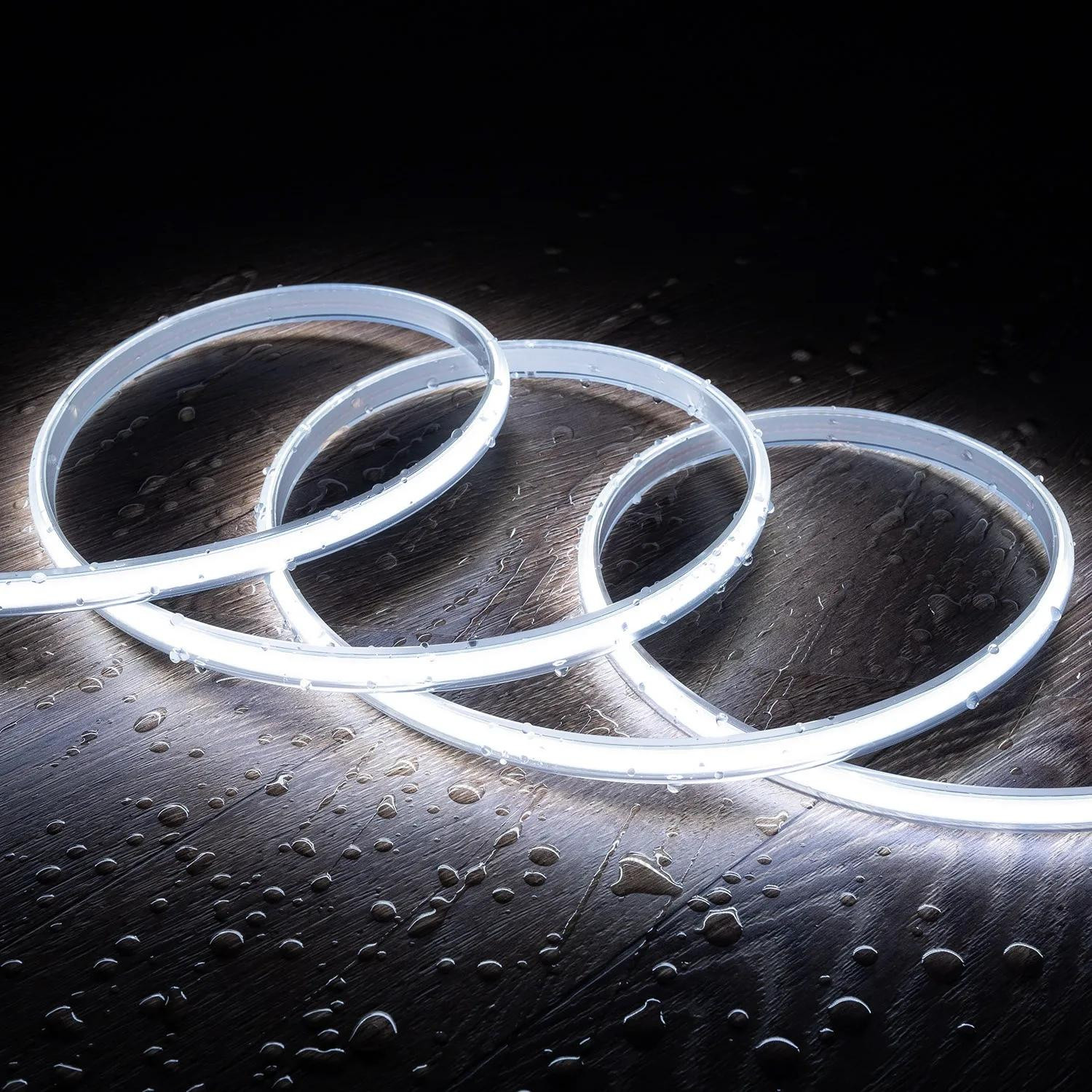Ruban LED Dimmable 220V COB Auto-redressement 320LED/m 720 lm/m Largeur 12 mm IP65 coupe 50 cm 10 m Blanc froid 6000K