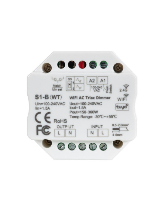 Module de Variation LED WiFi Triac RF Compatible Bouton-Poussoir