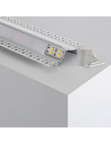 Profilé Aluminium Encastrable dans Plâtre / Placo avec Capot Continue pour Ruban LED jusqu'à 20mm