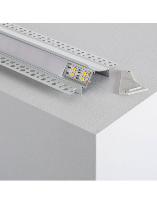 Profilé Aluminium Encastrable dans Plâtre / Placo avec Capot Continue pour Ruban LED jusqu'à 20mm