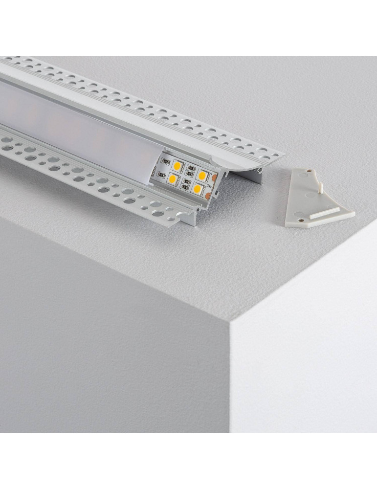 Profilé Aluminium Encastrable dans Plâtre / Placo avec Capot Continue pour Ruban LED jusqu'à 20mm