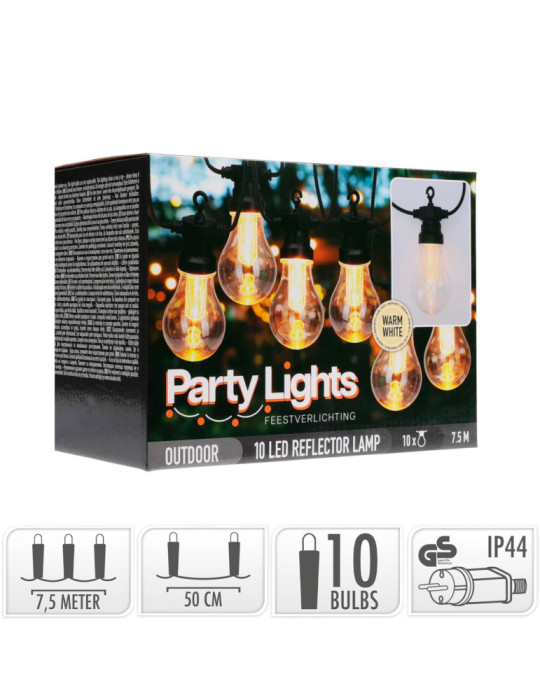 Guirlande LED Extérieure de 10 Ampoules Cheville 7.5m