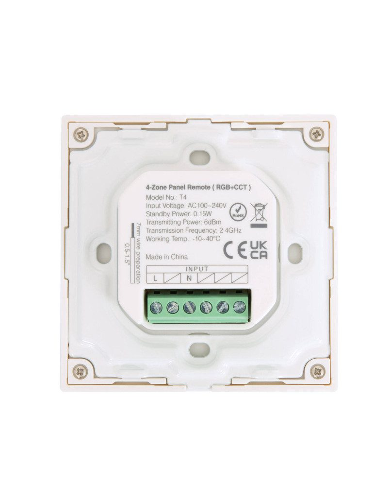 Télécommande Murale RF 220-240V AC pour Variateur LED RGBW+CCT 4 Zones RF MiBoxer T4