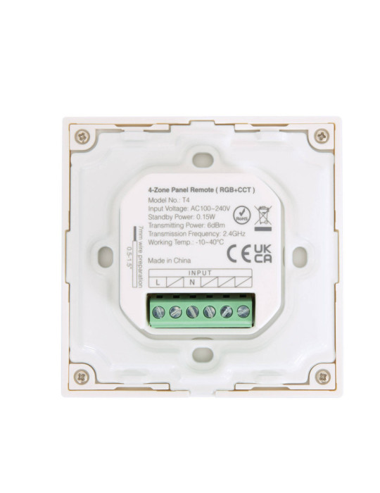 Télécommande Murale RF 220-240V AC pour Variateur LED RGBW+CCT 4 Zones RF MiBoxer T4