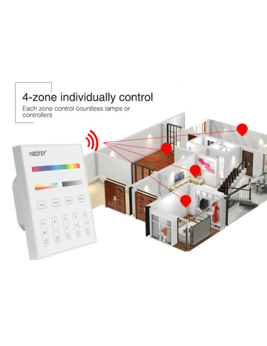 Télécommande Murale RF 220-240V AC pour Variateur LED RGBW+CCT 4 Zones RF MiBoxer T4