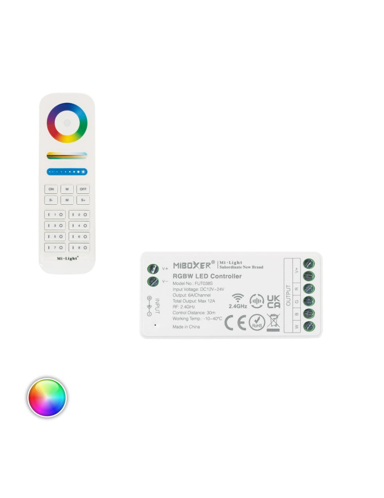 Contrôleur Variateur RGBW 12/24V DC + Télécommande RF 8 Zones MiBoxer