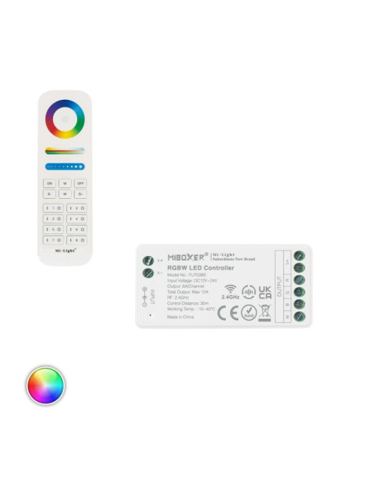 Contrôleur Variateur RGBW 12/24V DC + Télécommande RF 8 Zones MiBoxer