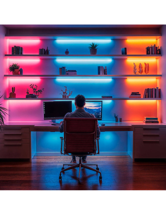 Ruban LED RGBIC Digital SPI 24V DC COB Silicone FLEX 360 LED/m 5m IP65 Largeur 12mm Coupe tous les 5 cm