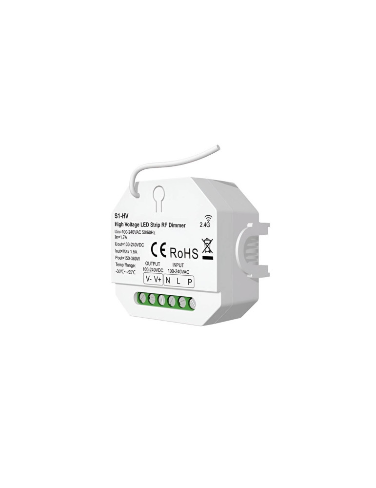 Contrôleur Variateur Ruban LED Monochrome 220-240V AC Compatible avec Bouton Poussoir et Télécommande RF