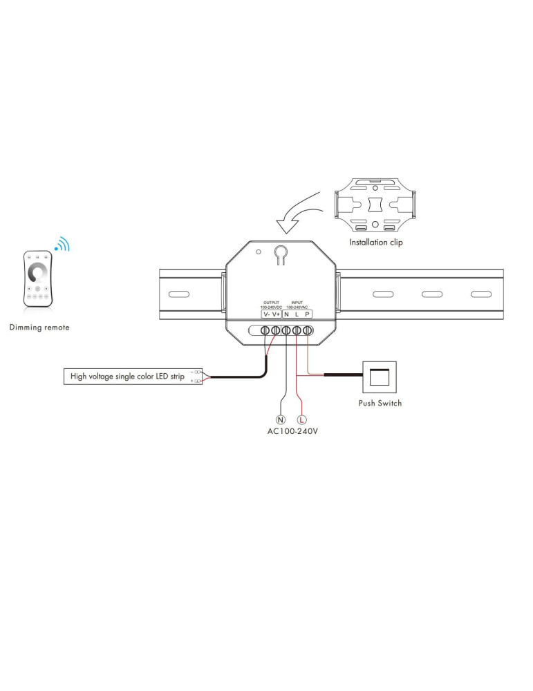 Contrôleur Variateur Ruban LED Monochrome 220-240V AC Compatible avec Bouton Poussoir et Télécommande RF