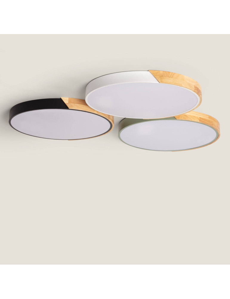 Plafonnier LED Rond Bois 36W CCT Sélectionnable Semi-Dari Ø500 mm