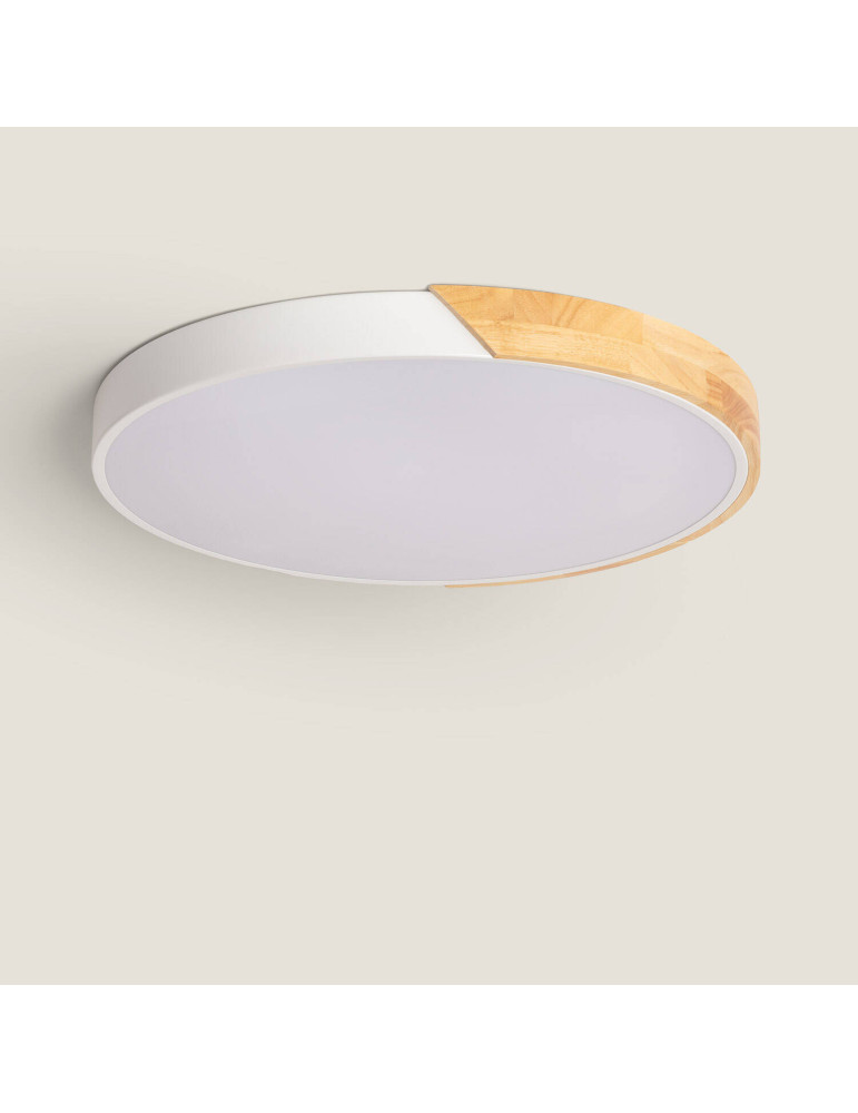 Plafonnier LED Rond Bois 36W CCT Sélectionnable Semi-Dari Ø500 mm