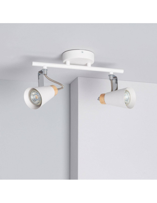 Plafonnier Orientable Métal et Bois Mara 2 Spots