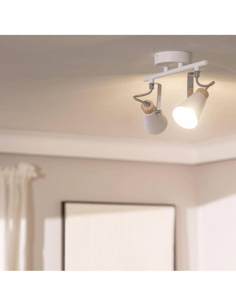 Plafonnier Orientable Métal et Bois Mara 2 Spots