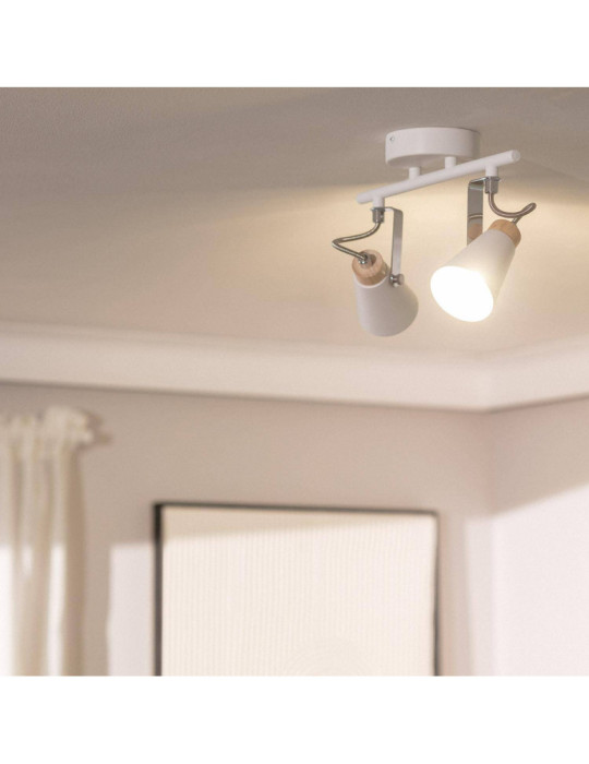 Plafonnier Orientable Métal et Bois Mara 2 Spots