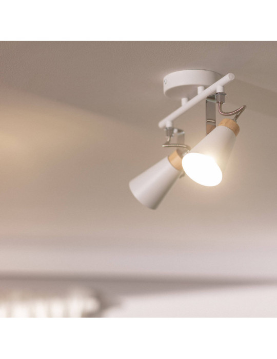Plafonnier Orientable Métal et Bois Mara 2 Spots