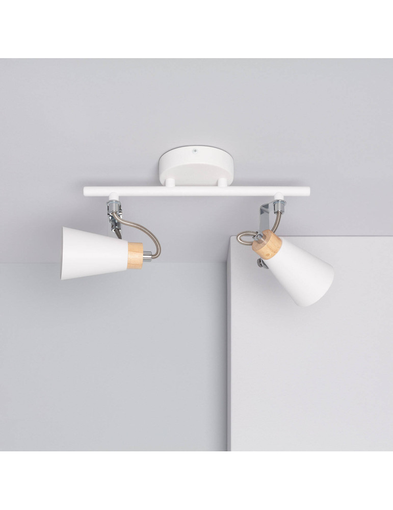 Plafonnier Orientable Métal et Bois Mara 2 Spots