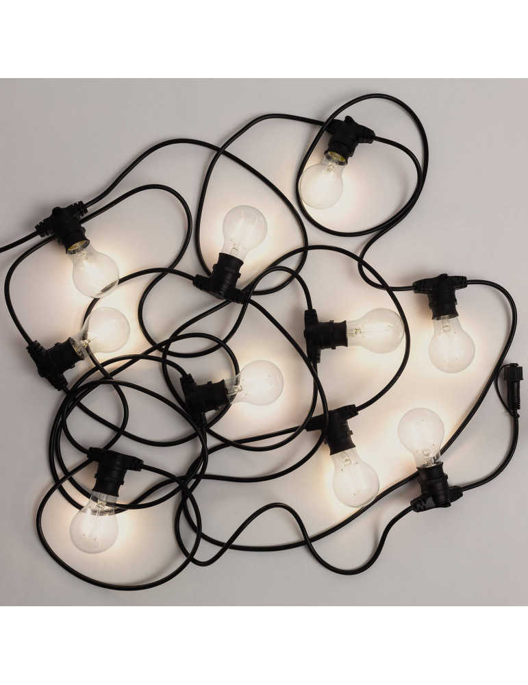 Kit Guirlande Lumineuse Extérieure IP44 10m Noire + 10 Ampoules Filament LED B22 2W A60