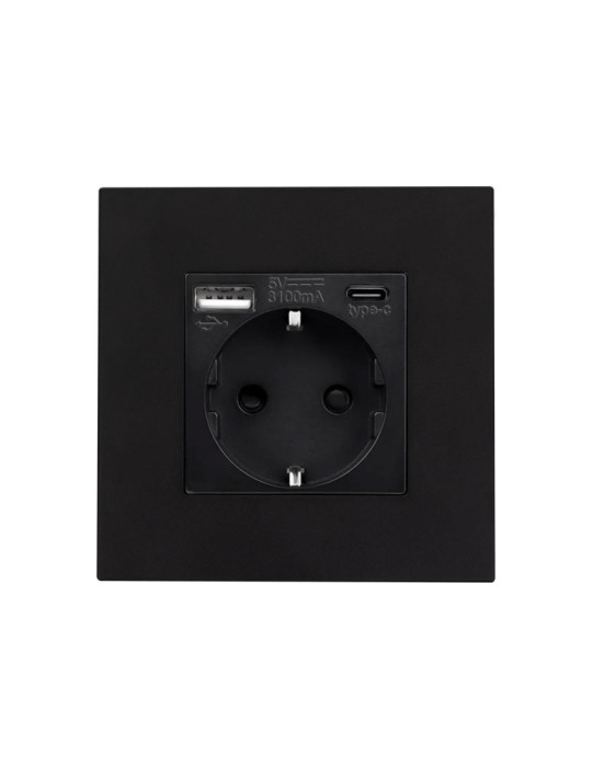 Prise avec port USB Schuko Type F avec Cadre PC Modern Prise avec port USB Schuko Type F avec Cadre PC Modern