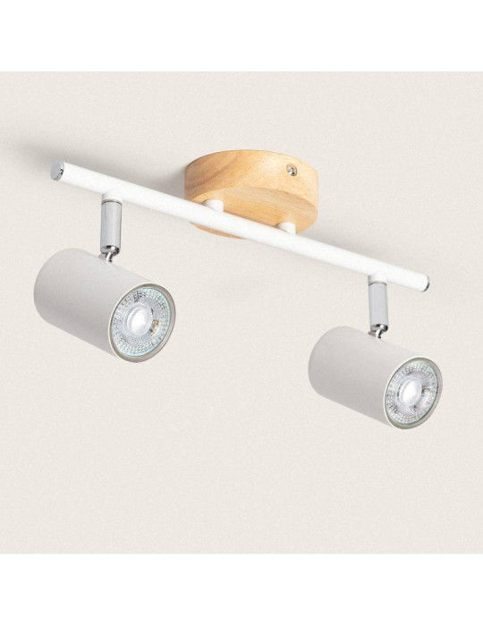 Plafonnier Orientable Bois et métal 2 Spots Albus