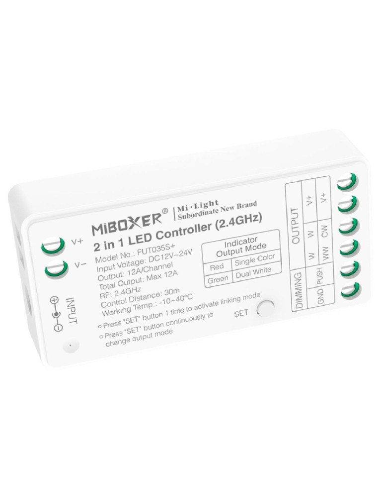 Contrôleur Variateur LED Monochrome/CCT 12/24V DC MiBoxer FUT035S+Compatible avec Bouton Poussoir Contrôleur Variateur LED Monochrome/CCT 12/24V DC MiBoxer FUT035S+Compatible avec Bouton Poussoir