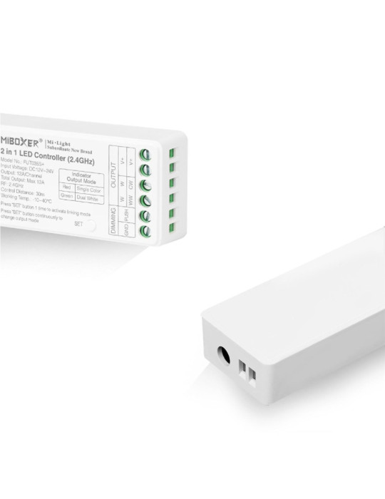 Contrôleur Variateur LED Monochrome/CCT 12/24V DC MiBoxer FUT035S+Compatible avec Bouton Poussoir