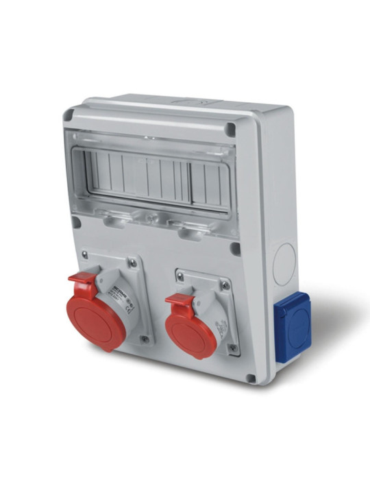 Coffret Électrique 11 Modules DIN 2 Prises 3P+N+T 16A + 2 Prises type F IP44 Enerbox SCAME