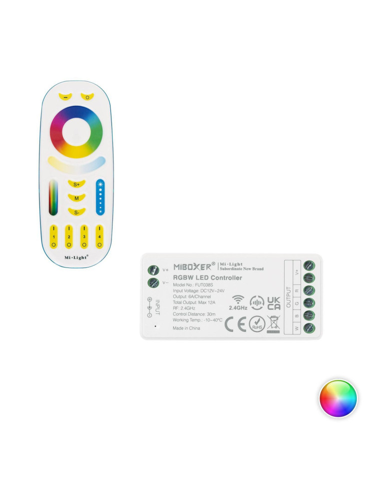 Contrôleur Variateur RGBW 12/24V DC + Télécommande RF 4 Zones MiBoxer