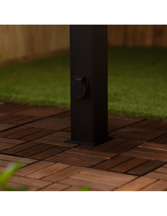 Balise Extérieure en Saillie sur Pied 74cm Augusta Noire avec Prise Type F Schuko