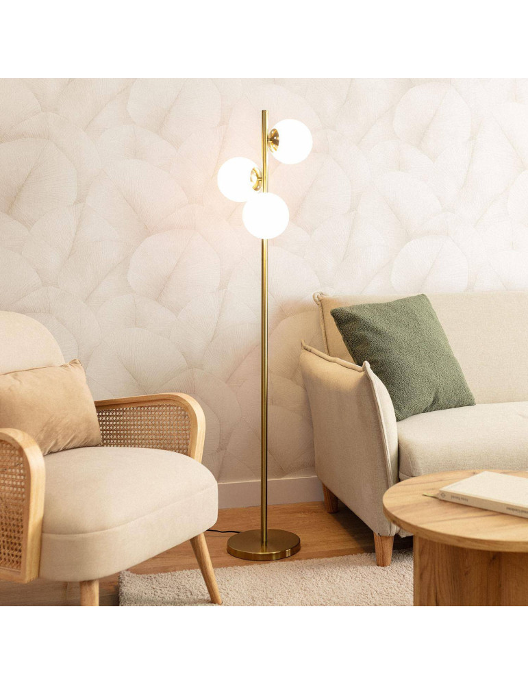 Lampadaire Métal et Verre Moonlight Brass Round 3 Spots