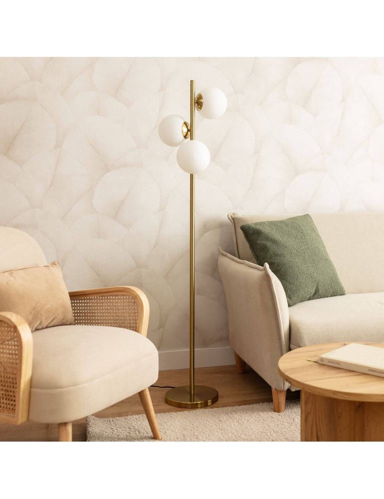 Lampadaire Métal et Verre Moonlight Brass Round 3 Spots